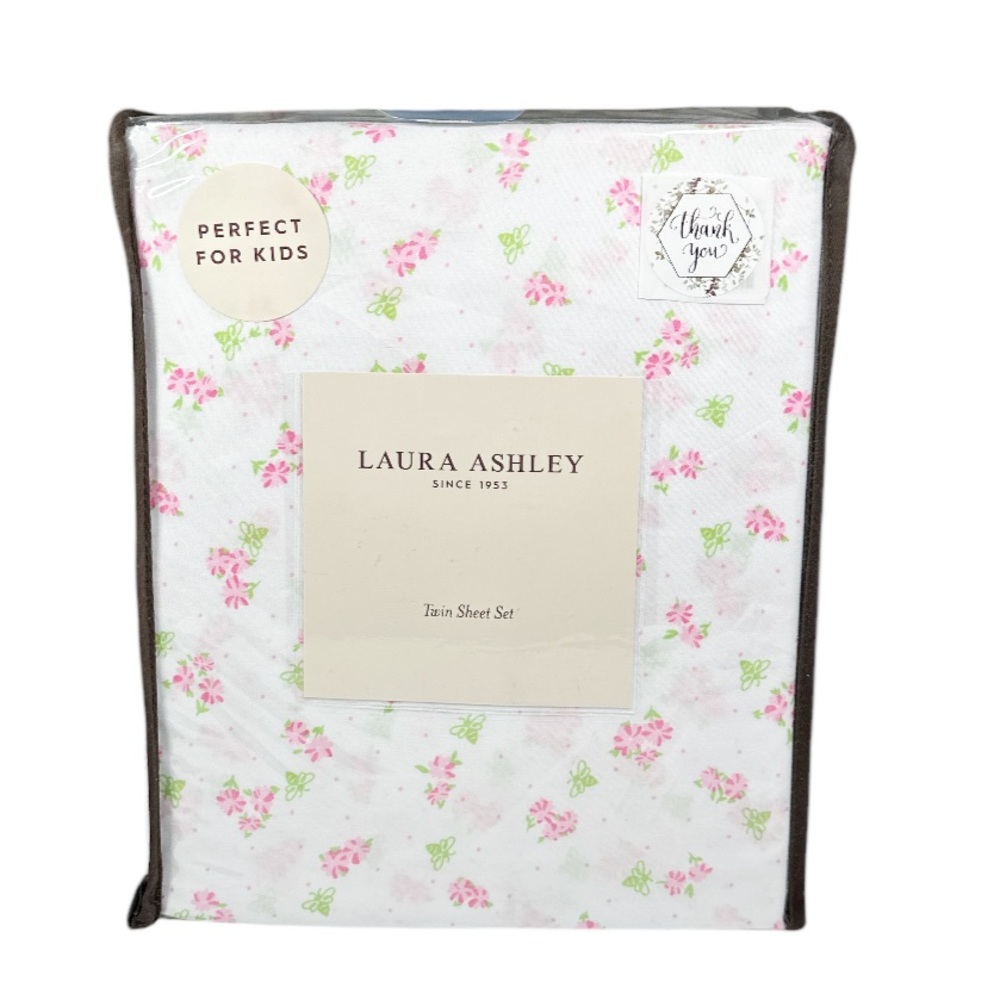 NEW Laura Ashley BUSY BEE PINK/GREEN 3pc Twin Sheet Set